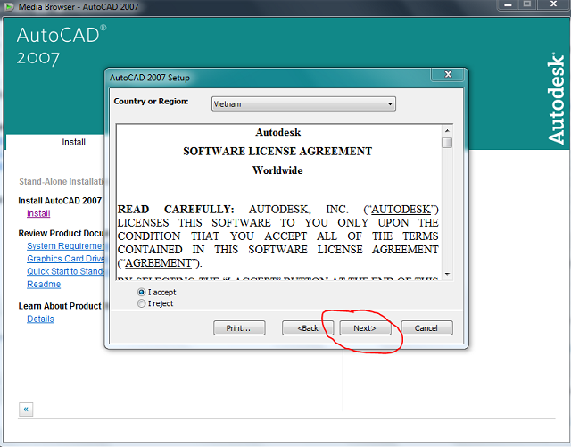 Cách cài đặt Autocad 2007