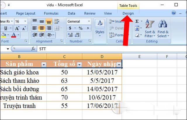 Tạo bảng bằng fomat as table