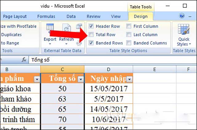 Tạo bảng bằng fomat as table