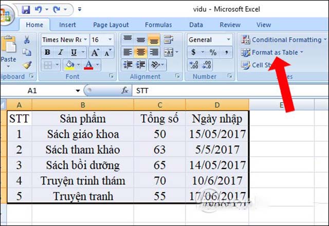 Tạo bảng mặc định với insert table