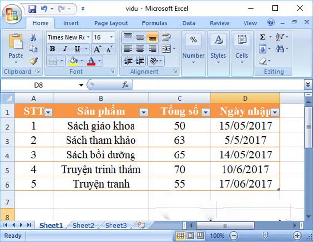 Tạo bảng bằng fomat as table