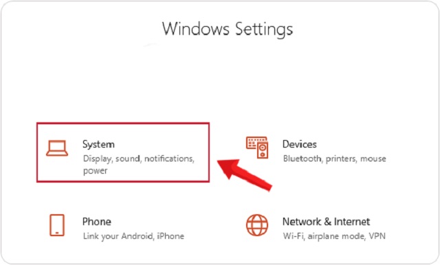 Trong settings, chọn system
