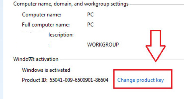 chọn Change Product Key
