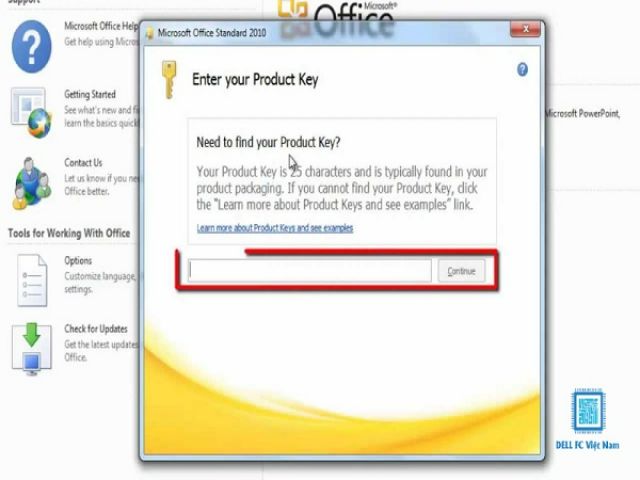 Thông báo nhập key office 2010