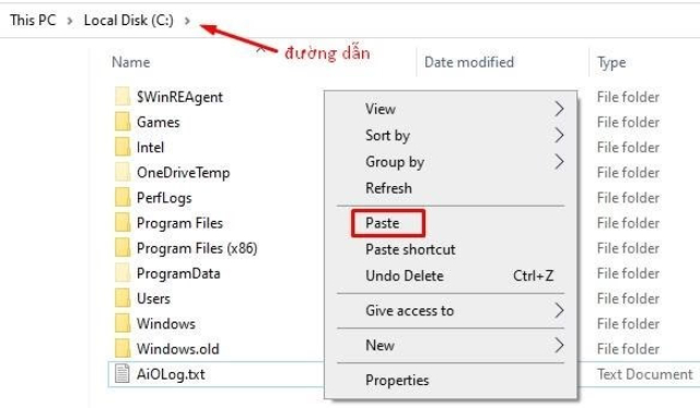 Paste folder vào ổ đĩa C