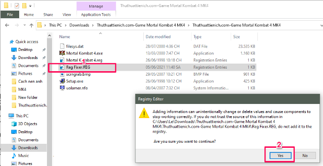 Chạy file Reg Fixer rồi bấm Yes
