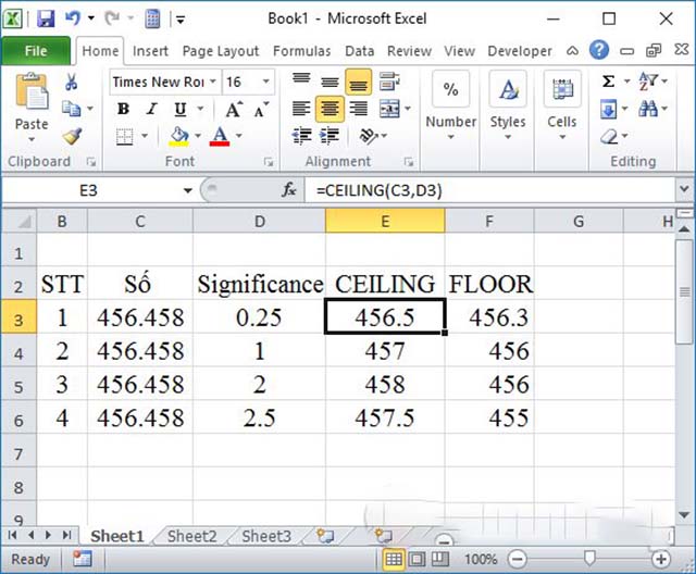 Excel hàm làm tròn số Ceiing