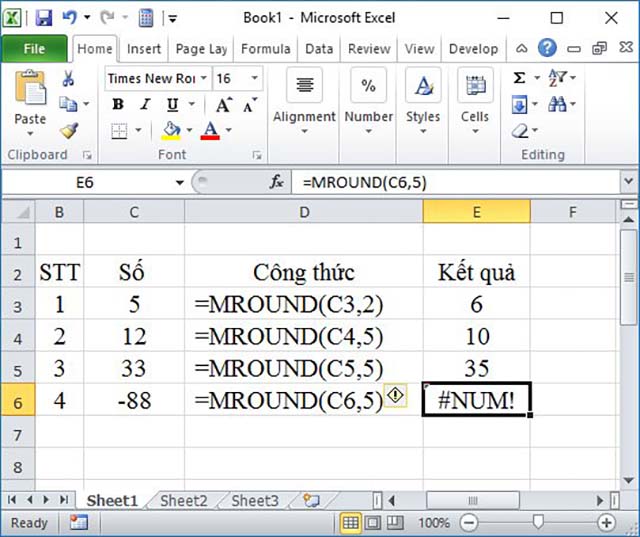 Excel hàm làm tròn số MRound