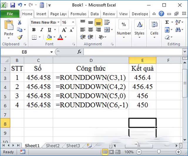 Excel hàm làm tròn số Roundup