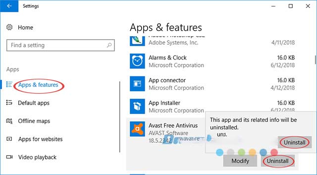 Gỡ bỏ Avast trong Control Panel