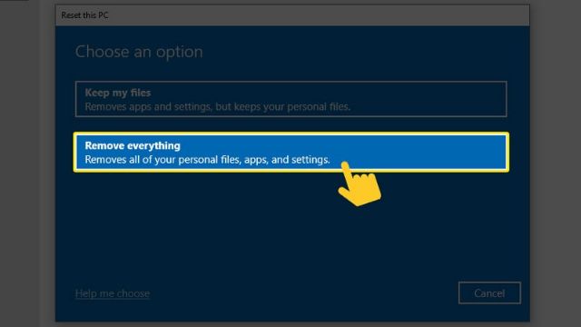 Click ô “Remove everything” để xóa sạch dữ liệu khi reset Windows 10 