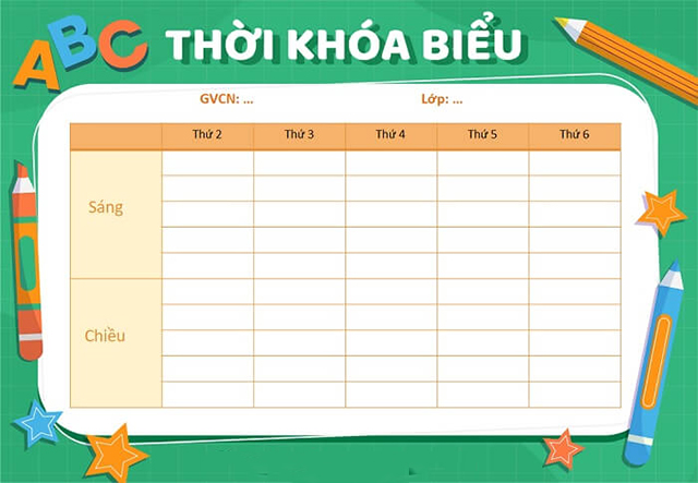 Mẫu thời khóa biểu power point