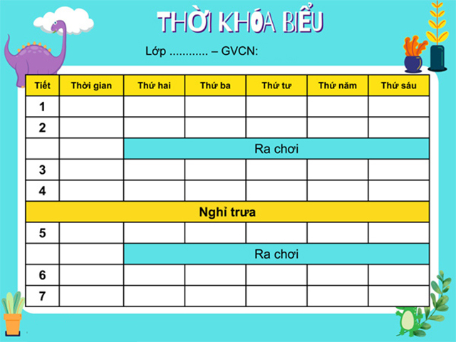 Mẫu thời khóa biểu word đẹp