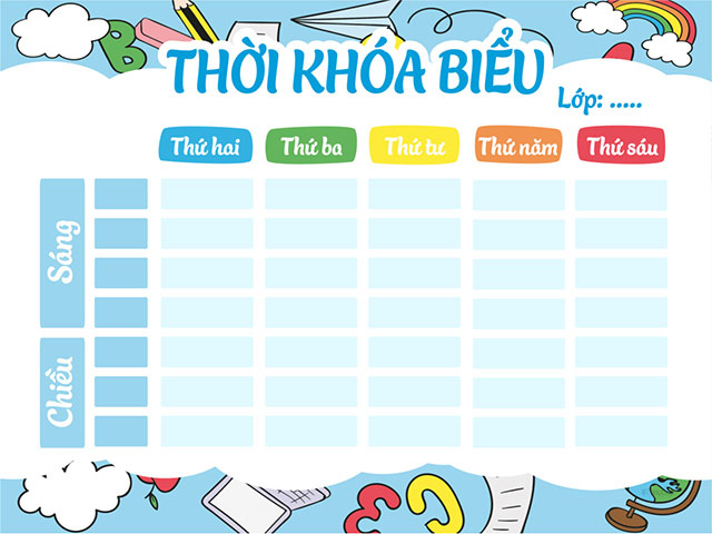 Mẫu thời khóa biểu word đẹp