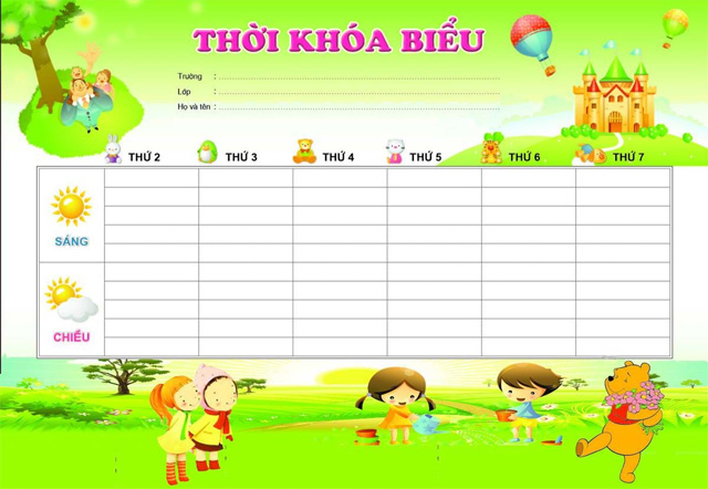 Mẫu thời khóa biểu word đẹp