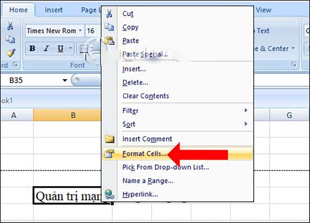 Xuống dòng trong Excel Format Cells