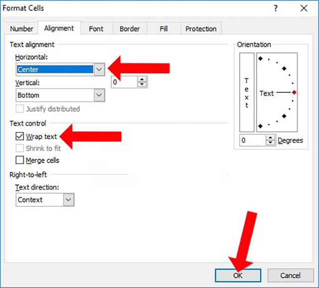 Xuống dòng trong Excel Format Cells