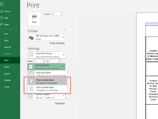 Cách in 2 mặt trên excel với máy in có hỗ trợ 2 mặt 
