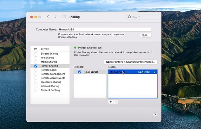 Cách share máy in giữa 2 máy tính mac