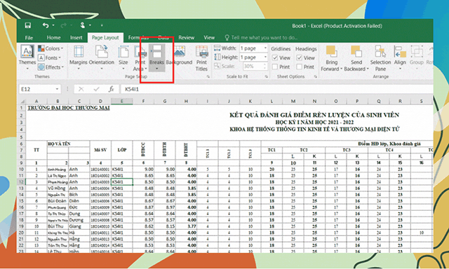 hướng dẫn cách in excel vừa trang A4 bằng Breaks