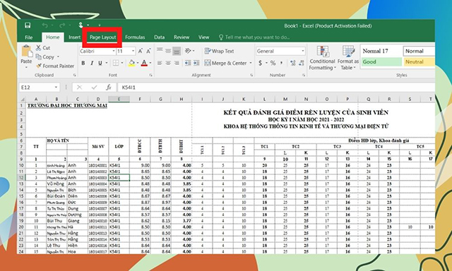 hướng dẫn cách in excel vừa trang A4 bằng page Layout