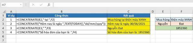 Hàm concat Excel 2019