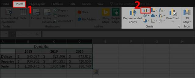 Biểu đồ hình cột Excel 2019
